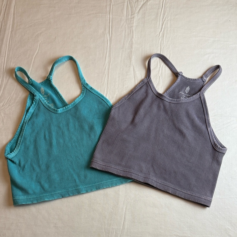 FP Movement Run Happy Tank Gray and Teal Ribbed Tank Tops Size M/L